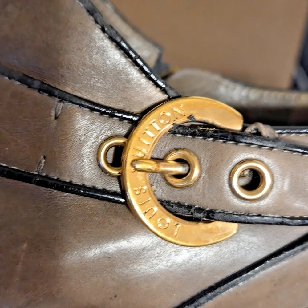 LOUIS VUITTON Boots Heel Leather Greige EU 35 / US Size 5